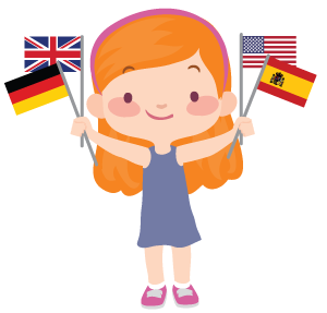 Illustration of girl holding country flags